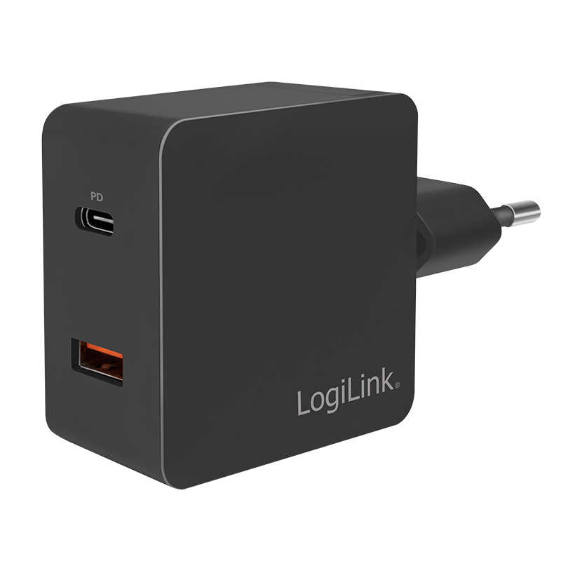 USB netadapter - 1xUSB-C PD (18W) + 1xUSB-A, Sort (3A)