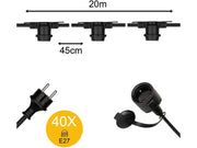 Prof. udendørs lyskæde u. pærer - 40 x E27 sokler (20m)