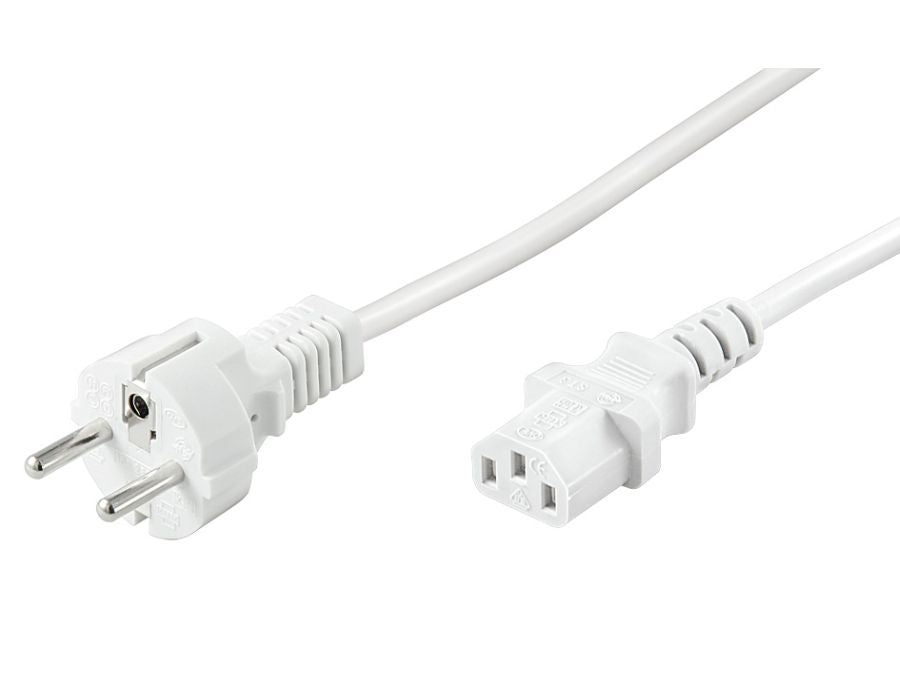 Strømkabel - CEE7/7 han til C13 (3pol AC hun), Hvid (5m)
