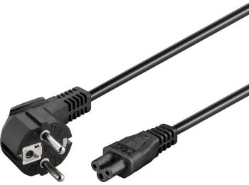 Strømkabel - CEE7/7 90° han > C5 (Mickey Mouse), Sort (3m)