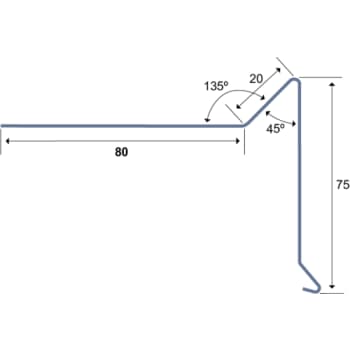 Vindskede 75x80x1000mm. 90° Svækket begge ender.