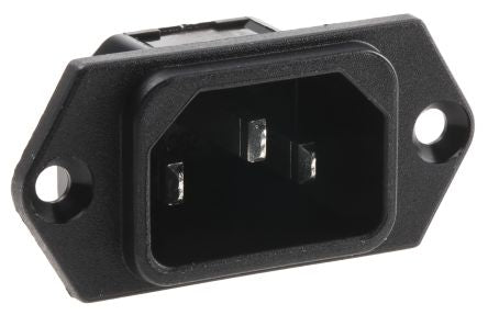 Apparatfatning - 3pol C14 han, Sort (m. loddeben)