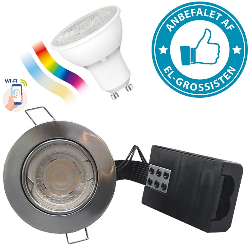 RGBW 5W Pro indbygningsspot m dæmpning, farveskift og WI-FI