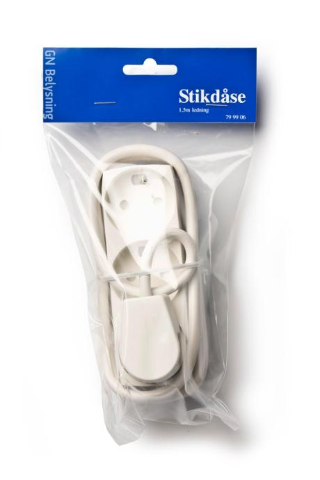 3-stikdåse m/j 1,5m ledn. hvid m/jord GN-pak
