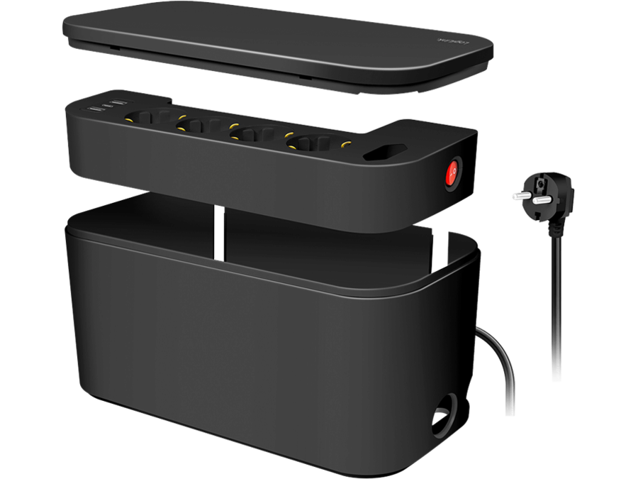 Kabelskjuler boks inkl. stikdåse - 285 x 145 x 130mm, Sort