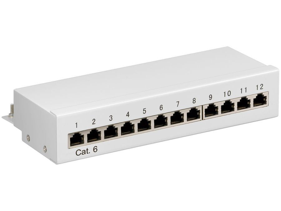 Patch panel - 12 x RJ45 CAT6 skærmet, Grå