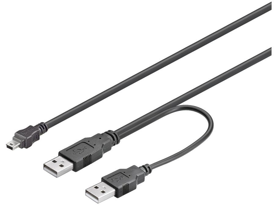 USB 2.0 dual-power kabel - 2 x A han til 5P mini B han (0,6m