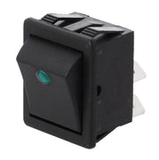 Vippekontakt - 250V/16A, OFF-ON, Sort m grøn lys prik (DPST)