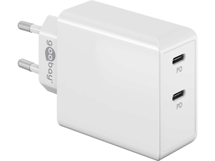 USB-C PD netadapter - 2xUSB-C, 36W/3A, Hvid