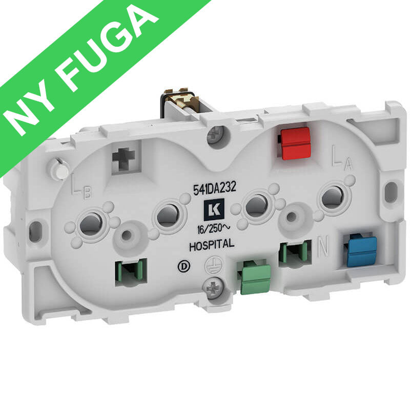 Fuga dob. hospital stikk. 2-pol m/jord og LED 2m