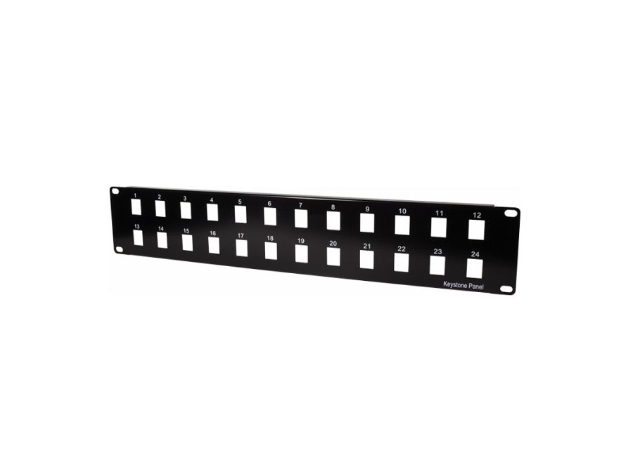 19" Patch panel - 2U, 24 x Keystone porte, Sort