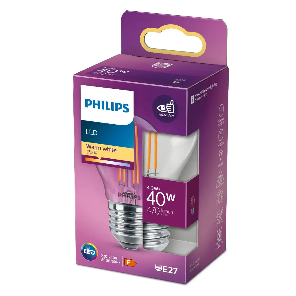 Philips LED 4,3W (40W) E27 2700K 470lm Krone