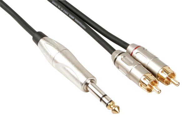 HQ lydkabel - 2 x RCA han til 6,35mm stereo JACK han (6m)