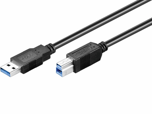 USB 3.0 kabel - A han til B han, Sort (5m)
