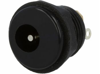 DC fatning - 5,5 x 2,1mm, til kabinet, loddeflige, bagmøtrik