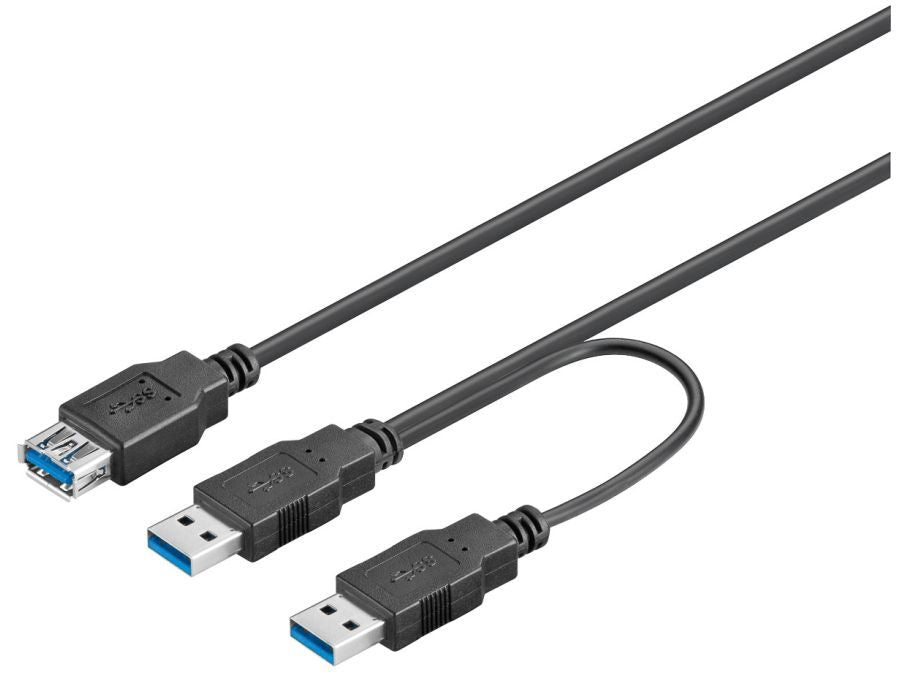 USB 3.0 dual power kabel - 2 x A han til A hun (0,3m)