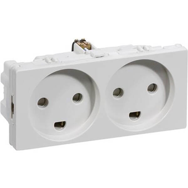 Stikkontakt 2 modul 2 tænd. 2-pol m. jord lysegrå