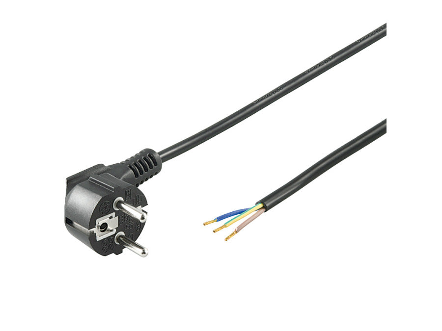 Strømkabel - 90° CEE7/7 til løs ende, 3x1mm², Sort (3m)