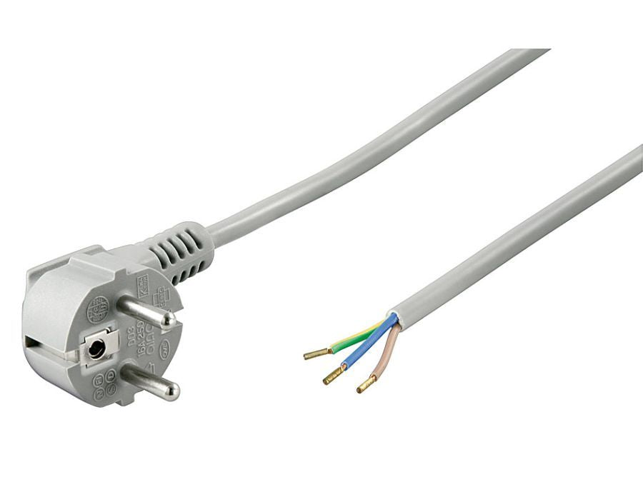 Strømkabel - 90° netstik til løs ende 0,75mm², Grå (1,5m)