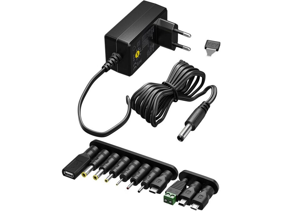 Universal netadapter - 3-12Vdc, 12W (1A) inkl. 11 stik