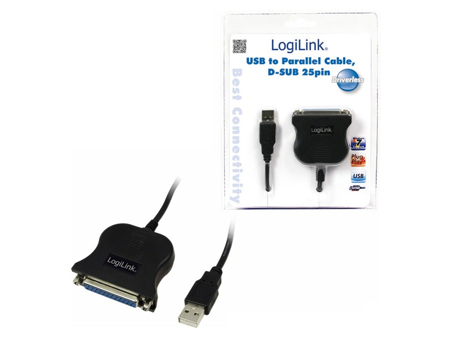Printerkabel - USB til parallel SUBD25 pol hun, Sort (1,5m)