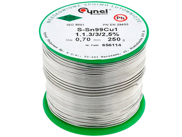 Blyfri loddetin - 99% Sn - 1% Cu, Ø0,7mm (250g)