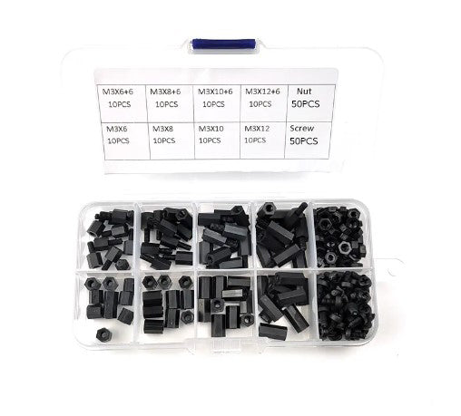 Nylon M3 skrue/afstandsstykke/møtrik sortiment (180 dele)