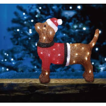 Akryl Julehund. Med 40 hvide LED. IP44