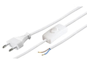 Strømkabel - Euro han til løs ende, m. kontakt, Hvid (1,5m)