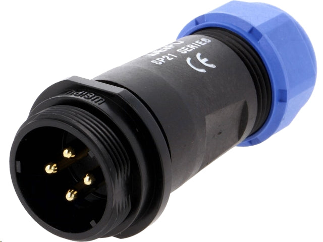 Rundstik, SP21 - 4pol han, til Ø7-12mm kabel (IP68)