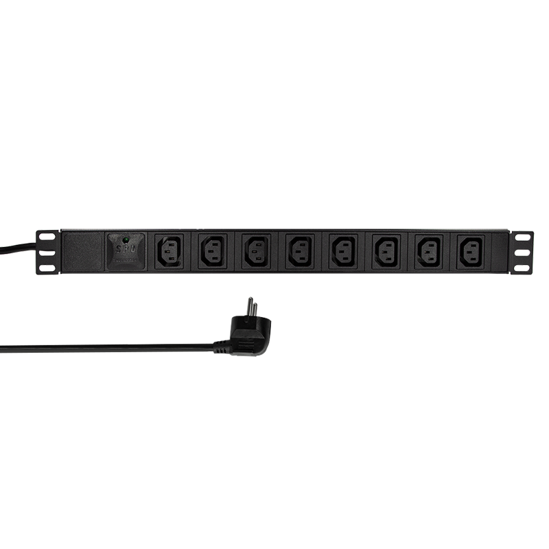 19" El-rackpanel - 8 x C13 (IEC320) hun, Sort (2m)