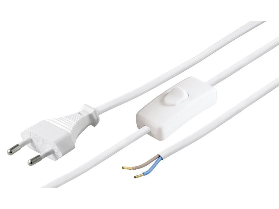 Strømkabel - Euro han til løs ende, m. kontakt, Hvid (1,5m)