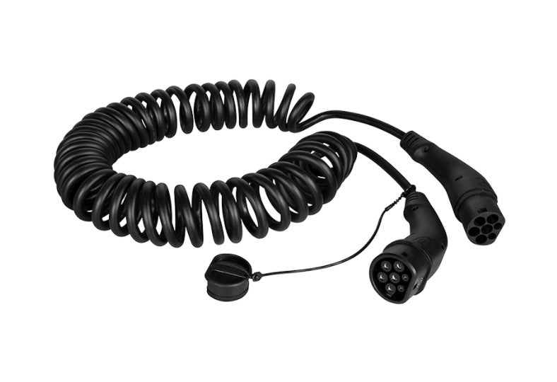 Spiral ladekabel til elbil - 22kW, 32A, 3-faset, type 2 (5m)