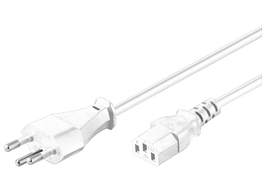 Strømkabel - Schweiz han til 3 pol AC (C13) hun, Hvid (2m)