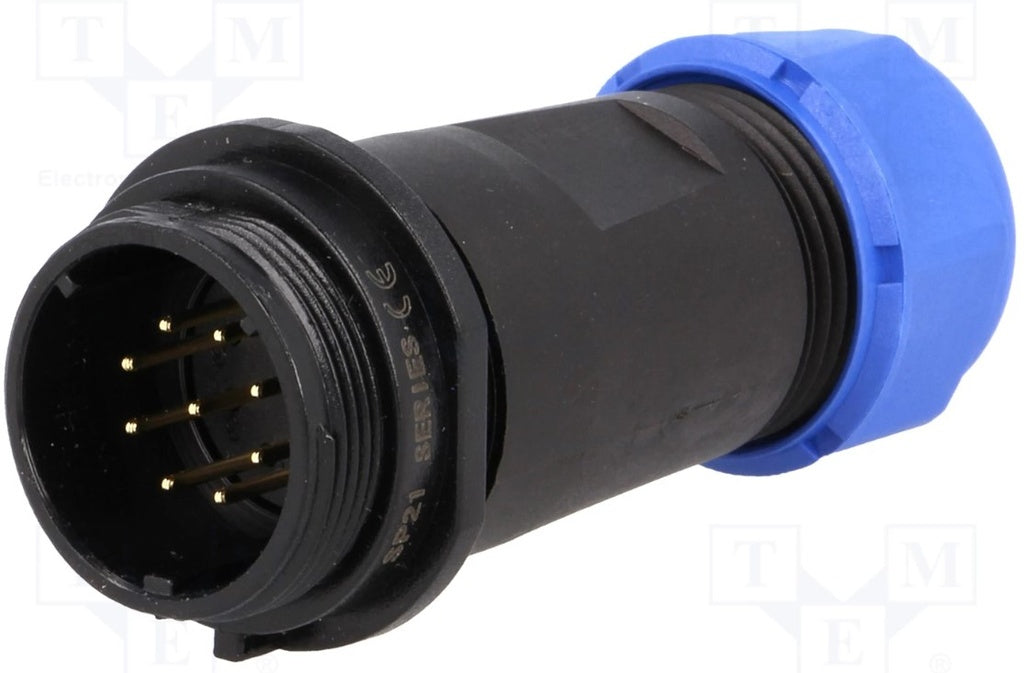 Rundstik, SP21 - 9pol han, til Ø7-12mm kabel (IP68)