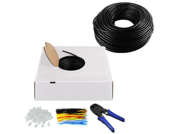 Udendørs CAT6 kabelsæt - 305m UTP kabel +100 RJ45 stik +tang