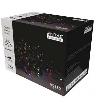 14 meter udendørs LED julelyskæde - IP44, 230V, 180 LED, multicolor