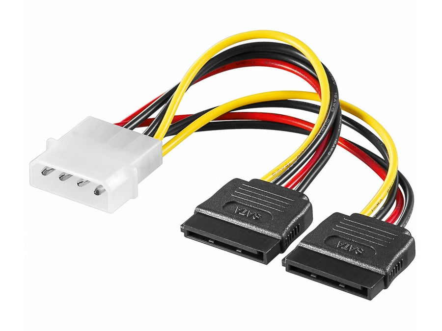 Intern PC SATA strømkabel - 5,25" han > 2 x 15P SATA (13cm)