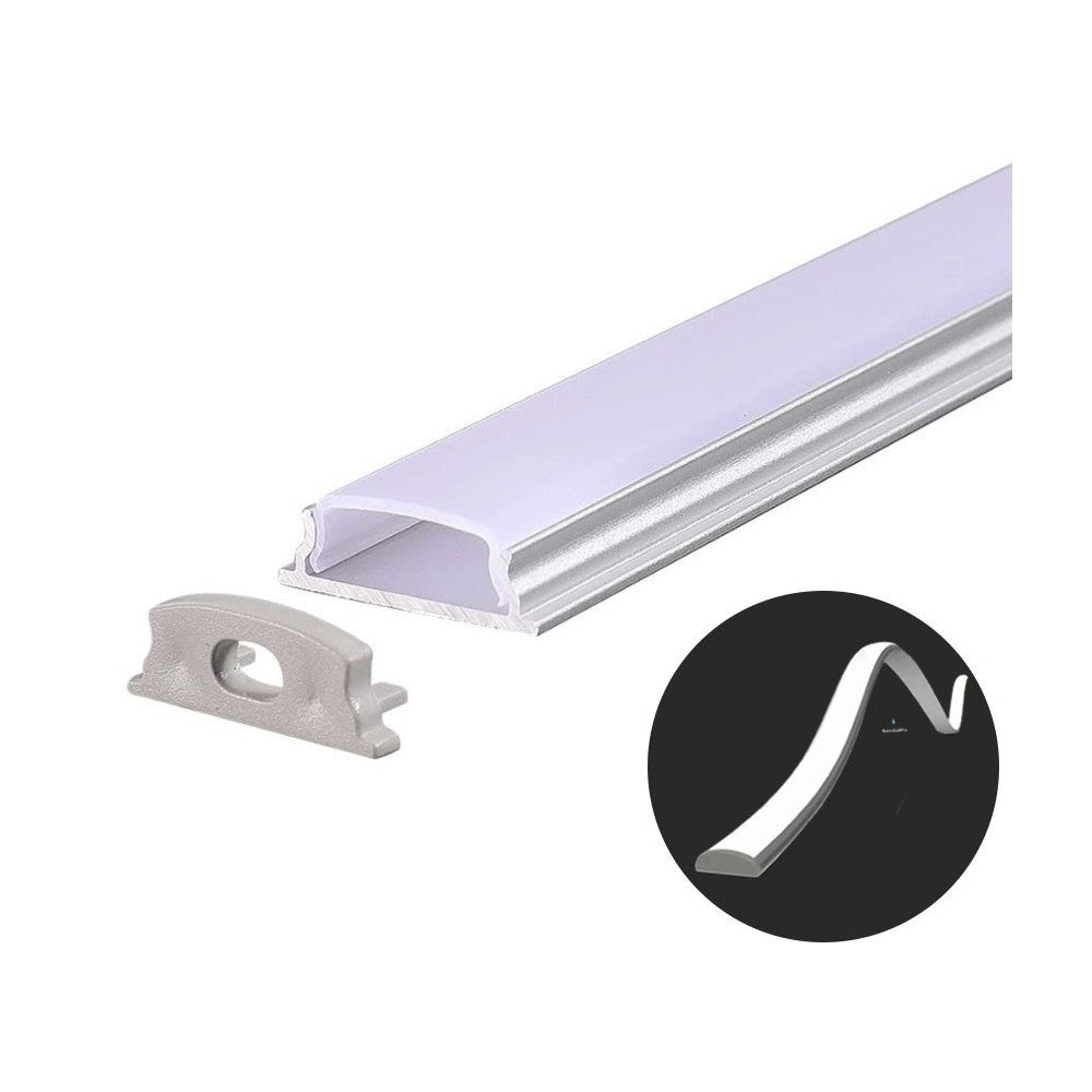 VT-8138 aluprofil med fleksibilitet - 2 meter, inklusive mælkehvidt cover og endestykker