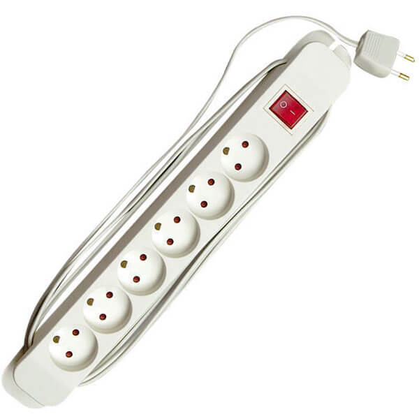 6-stikdåse m/afbryder u/jord hvid m.ledning