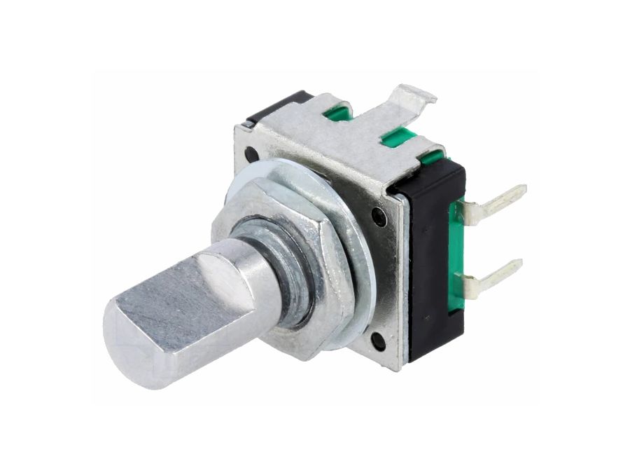 Rotary Encoder - 24 trin, trykknap funk., 15mm (6mm D-aksel)