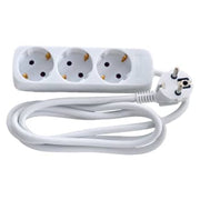 3-Stikdåse Schuko uden afbryder og med 3M ledning, hvid
