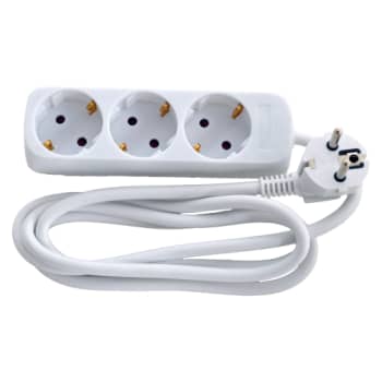3-Stikdåse Schuko uden afbryder og med 3M ledning, hvid