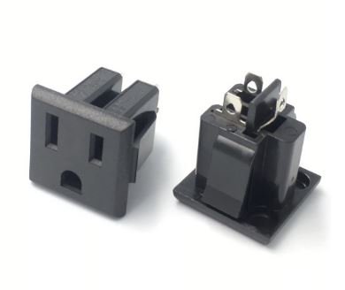 Strømudtag, 3pol US Nema 5, 125V/15A, kabinetmont., Sort