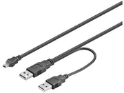 USB 2.0 dual-power kabel - 2 x A han til 5P mini B han (0,6m