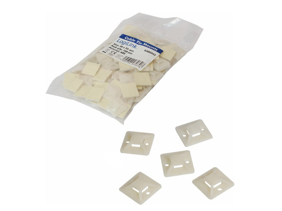 Selvklæbende kabelstrip-holder - 20x20mm (100 stk.)