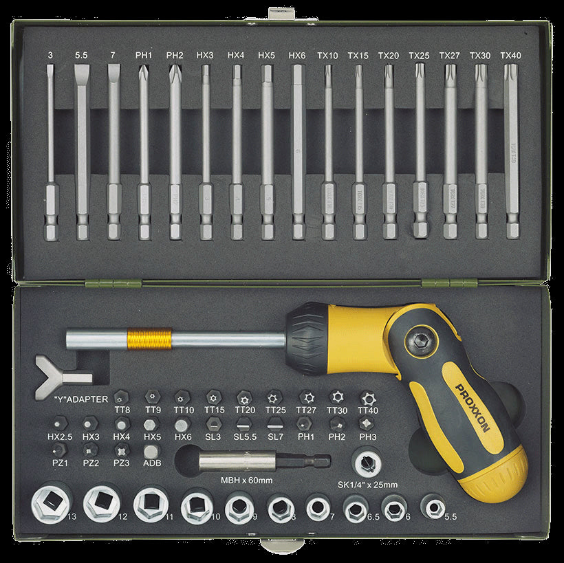 Skruetrækkersæt - Knækbar skralde (54 dele)