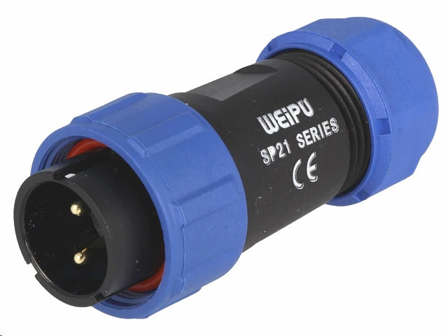 Rundstik, SP21 - 2pol han, til Ø7-12mm kabel (IP68)