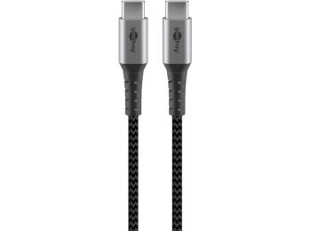 USB-C 2.0 kabel - 2xhan (tekstil), 3A, Grå (2m)