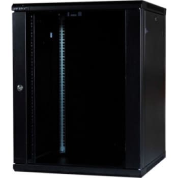 Vægrack 19" 15HE B600xD800xH766 mm, sort, med glasdør